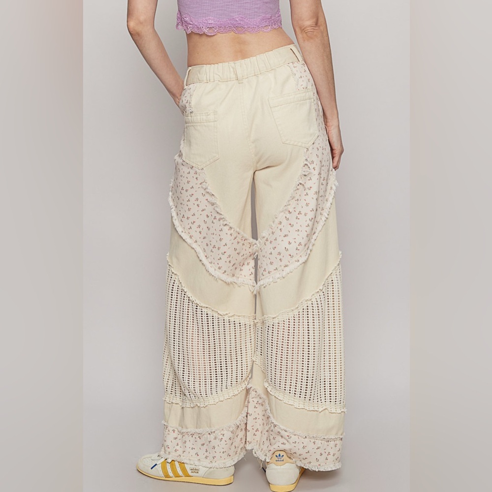 162. POL Cream Floral Patchwork Pants - Picture 2 of 4